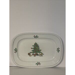 Christmas Tree Tray Mistletoe Border Holiday Hostess Ceramic Rectangle